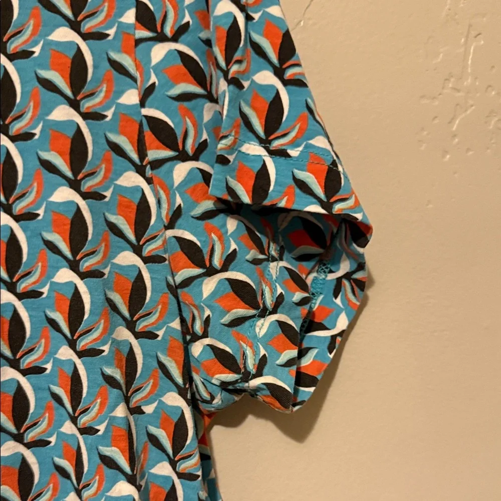 Diane Von Furstenberg Teal Patterned Short Sleeve Top Large - Picture 5 of 7